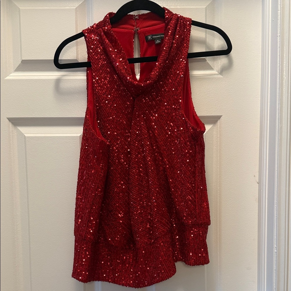 INC International Concepts Red Sequin Tank Top